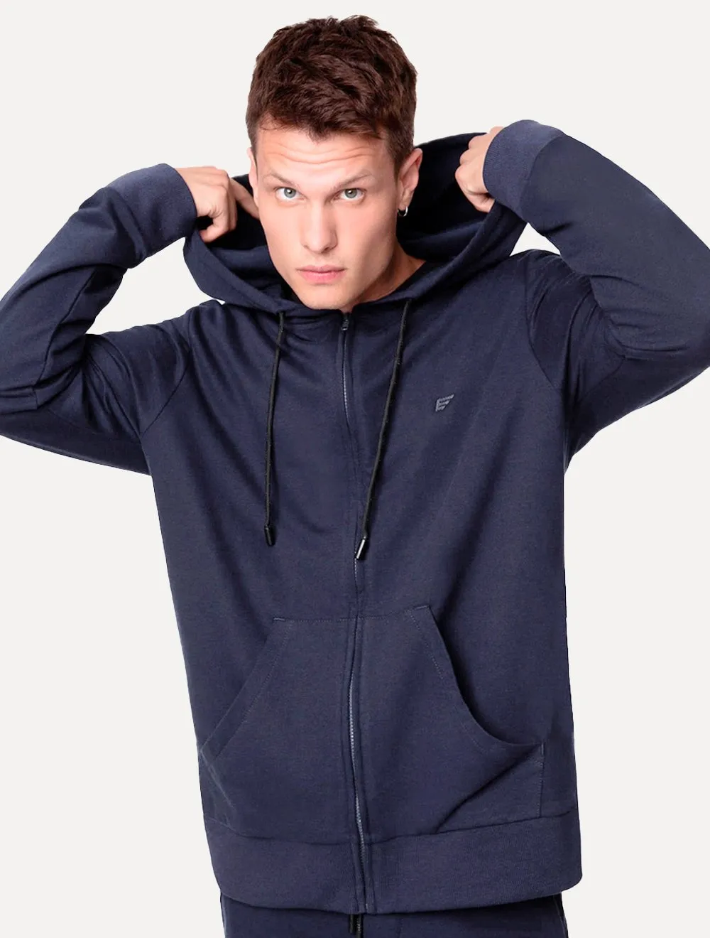 Moletom Ellus Masculino Hoodie Full Zip Logo Azul Marinho Secret