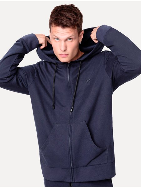 Moletom Ellus Masculino Hoodie Full Zip Logo Azul Marinho Secret