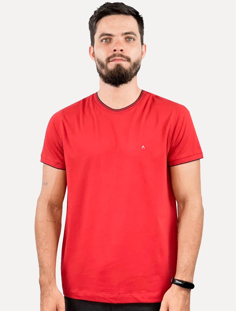 Camiseta Aramis Masculina Navy Stripes Neck Vermelha