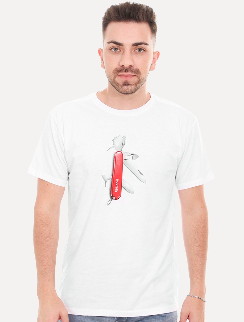 Camiseta Reserva Masculina Swiss Knife Woodpecker Branca