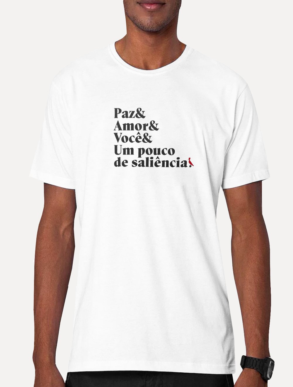 Camiseta Reserva Masculina Paz Amor e Saliência Branca
