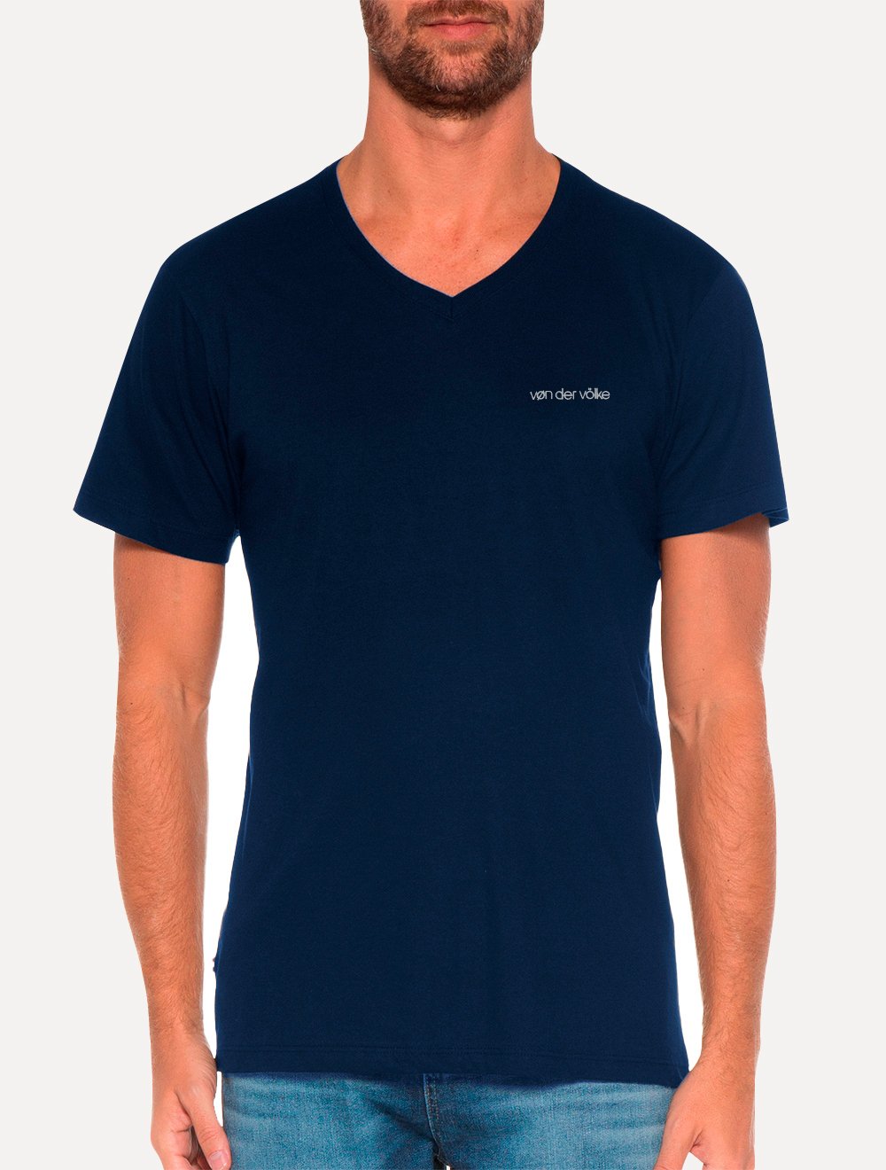 Camiseta Von der Volke Masculina Origineel V-Neck Basis Logo Azul Marinho