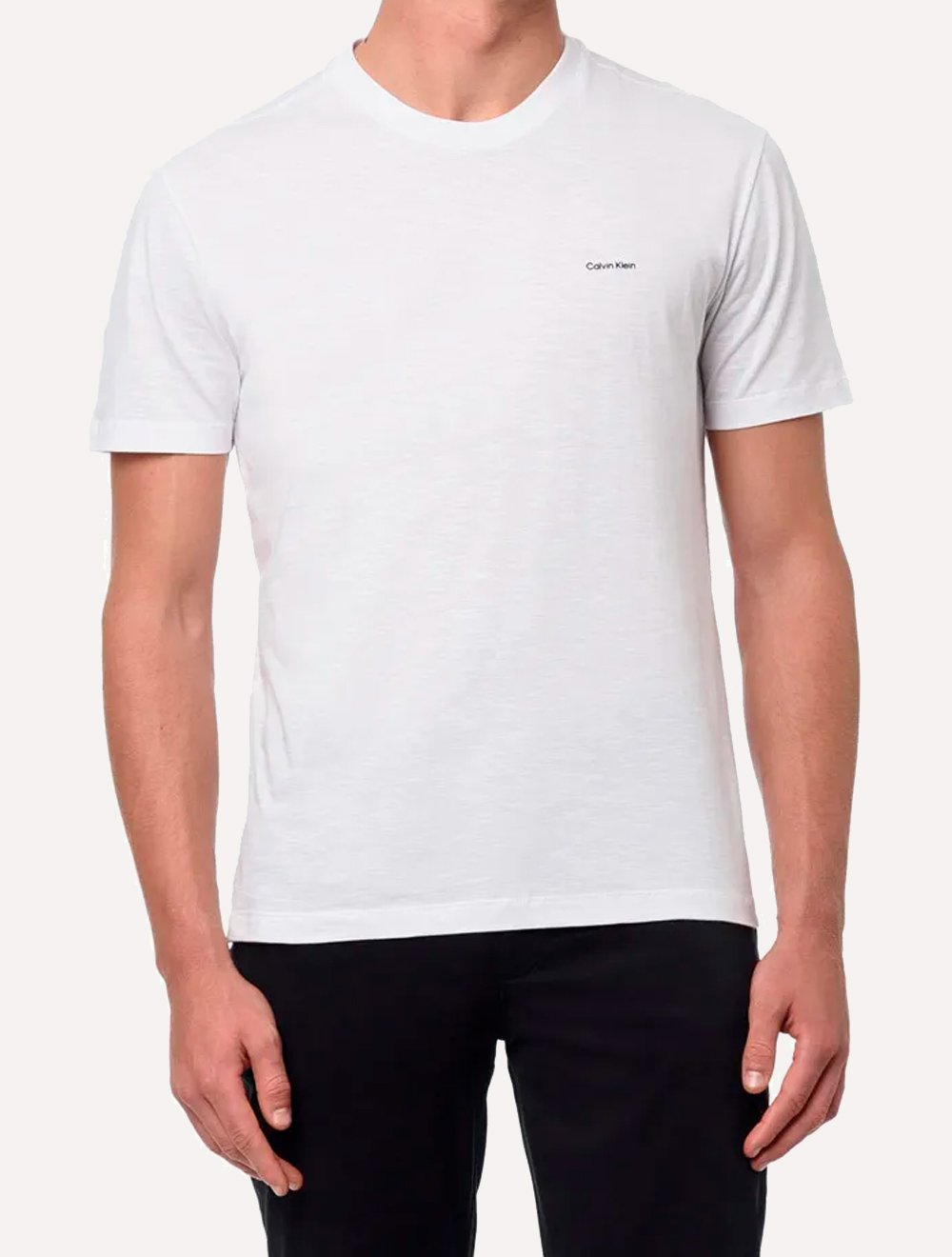 Camiseta Calvin Klein Masculina Slim Logo Flamê Branca