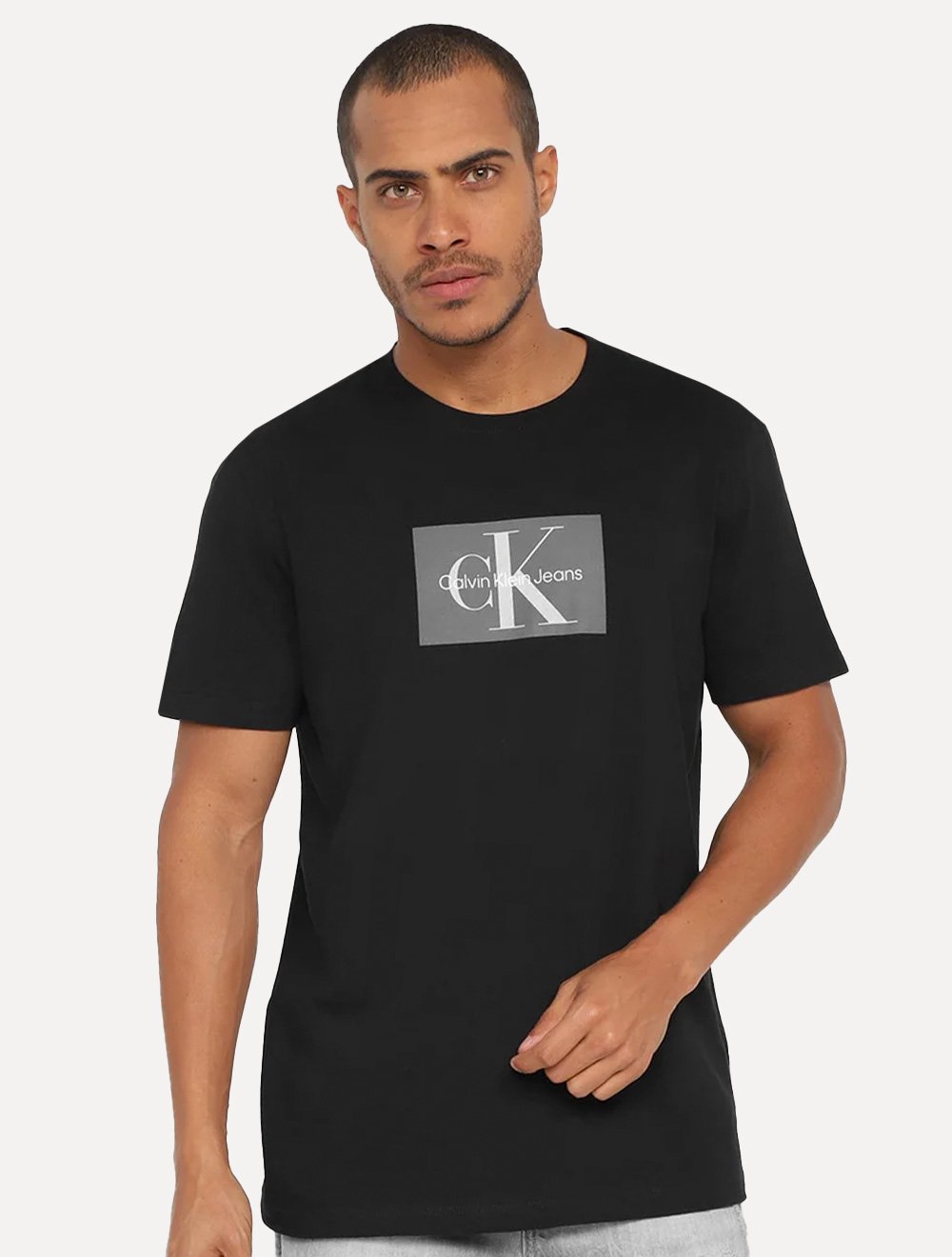 Camiseta Ck Camiseta Calvin Klein Basica Marinho C/ Ck Branco