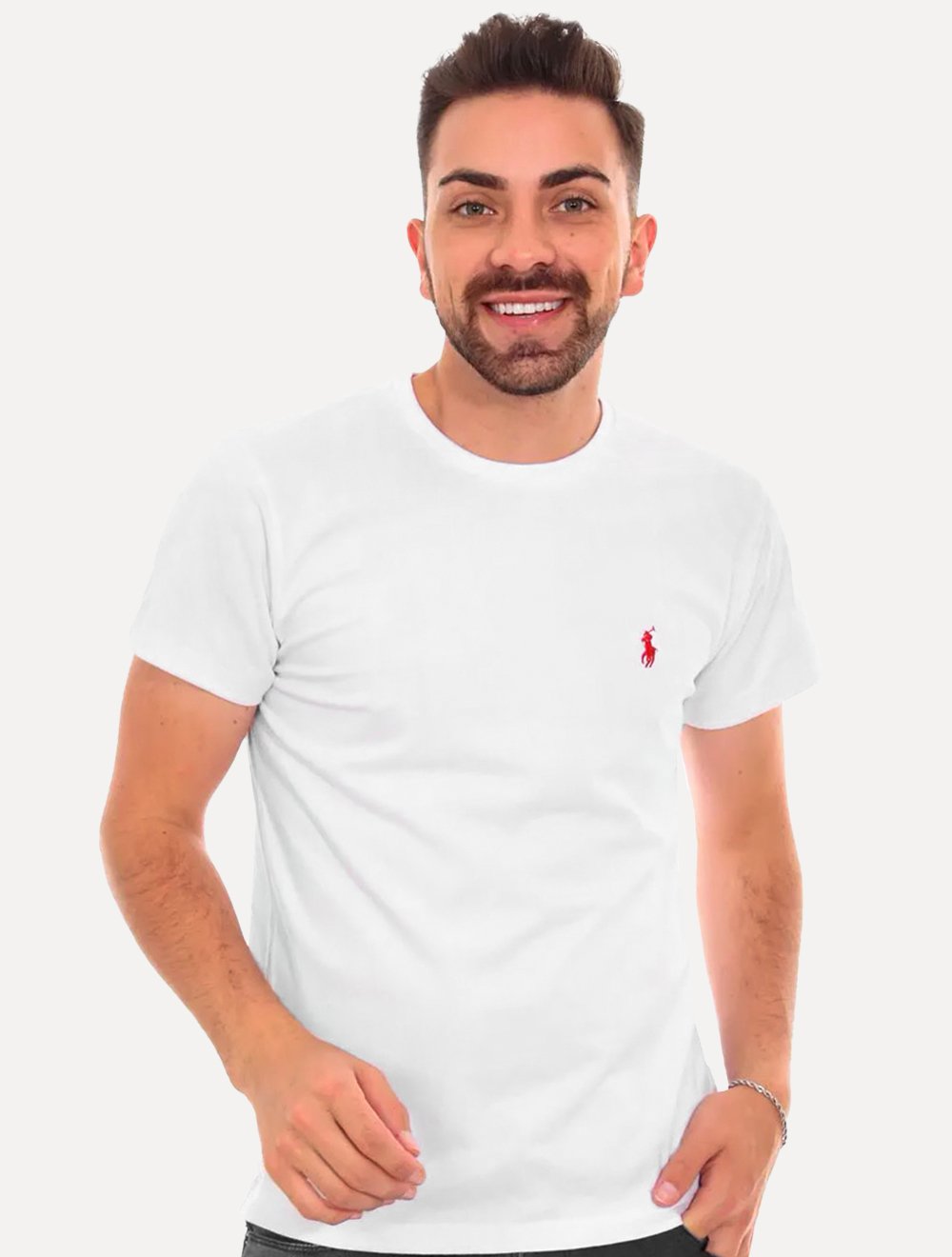 Camiseta Ralph Lauren Masculina Custom Slim Fit Red Icon Branca