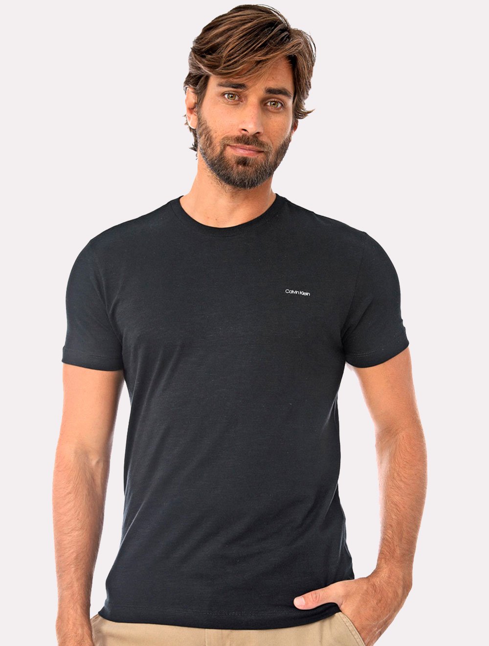 Camiseta Calvin Klein Masculina Slim Logo Flamê Preta