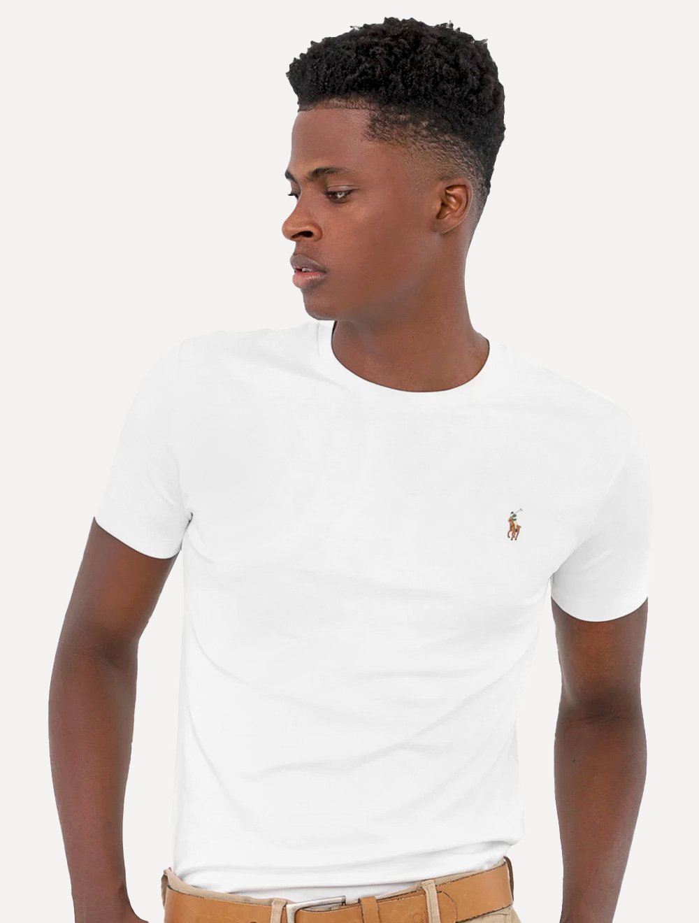 Camiseta Ralph Lauren Masculina Custom Slim Fit Coloured Logo Branca