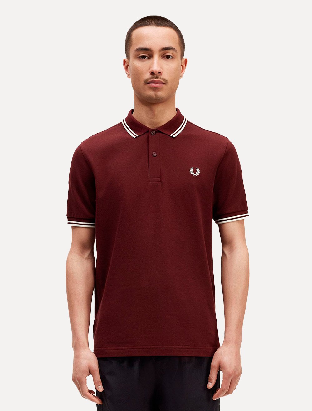 Polo Fred Perry Masculina Piquet Regular White Twin Tipped Bordô