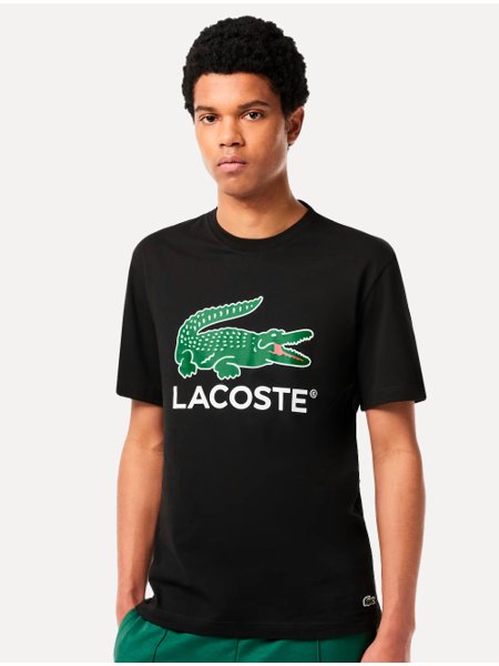 Camiseta Lacoste Masculina Jersey Croco Signature Logo Preta