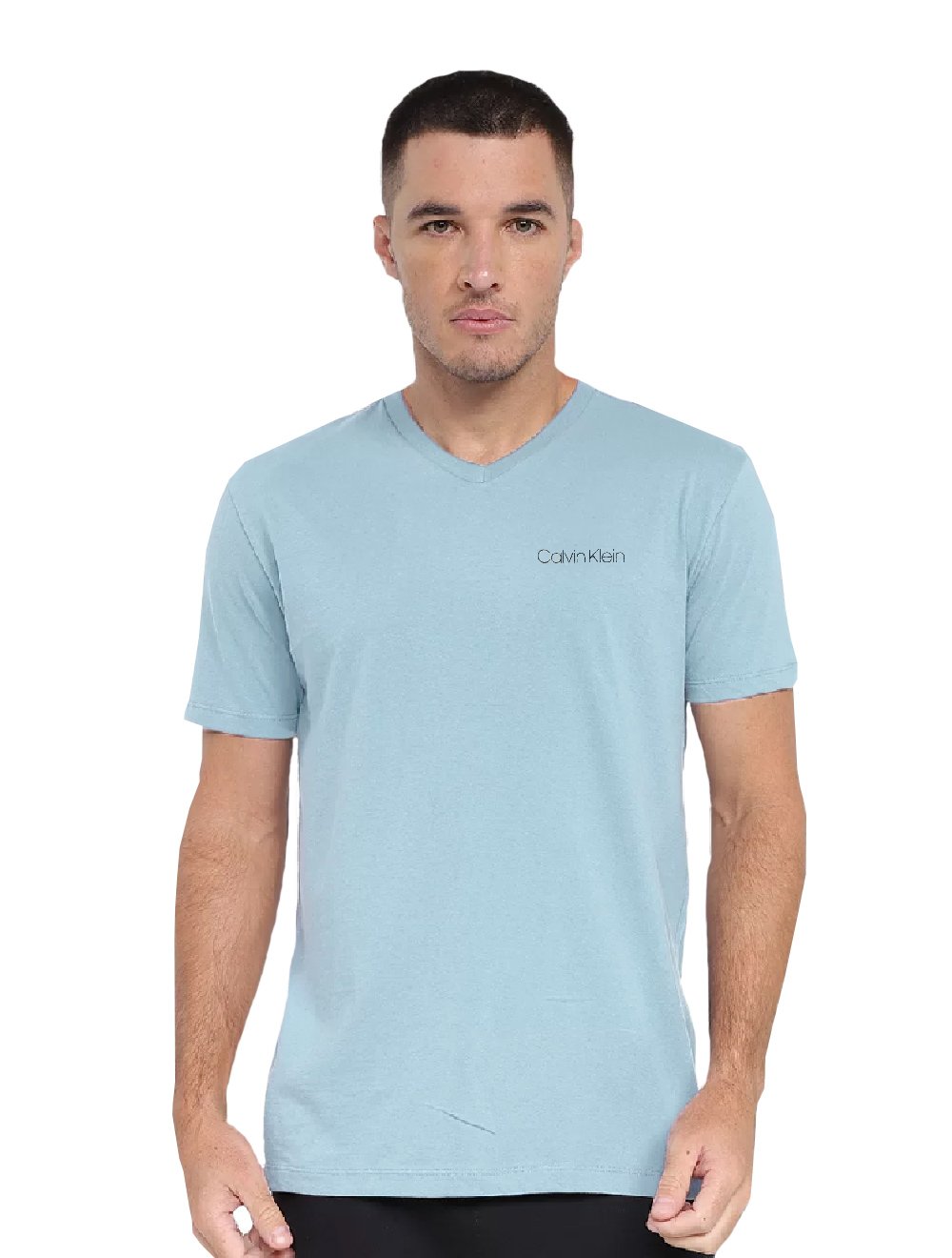 Camiseta Calvin Klein Swimwear Masculina V-Neck Slim Fit Logo Azul Claro |  Secret Outlet