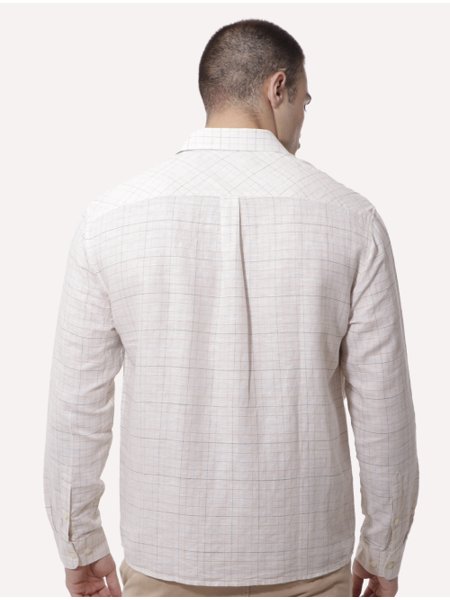 Camisa Ellus Masculina Regular Linen Blend Breeze Italian Xadrez Off-White