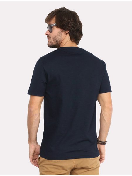 Camiseta Calvin Klein Masculina V-Neck Logo Flamê Azul Marinho