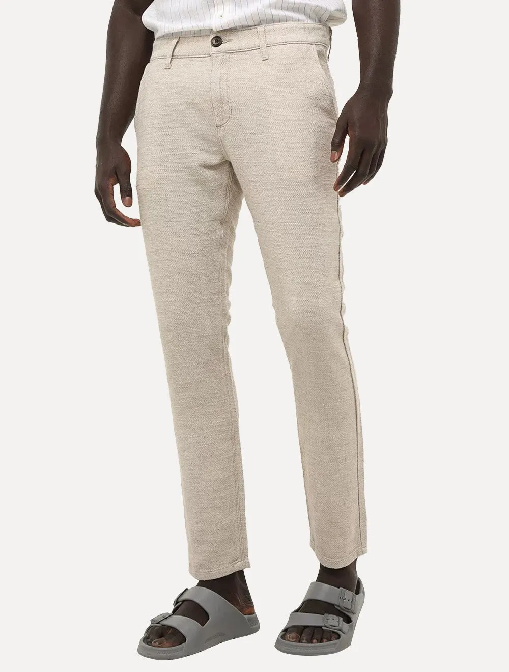 Calça Dudalina Masculina Sarja Slim Chino Cáqui Claro Mescla