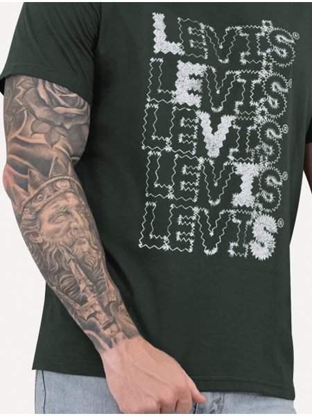Camiseta Levis Masculina Zigzag Headline Logo Verde Escuro