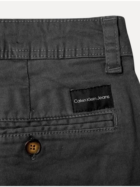 Calça Calvin Klein Jeans Masculina Slim Sarja Cinza Chumbo