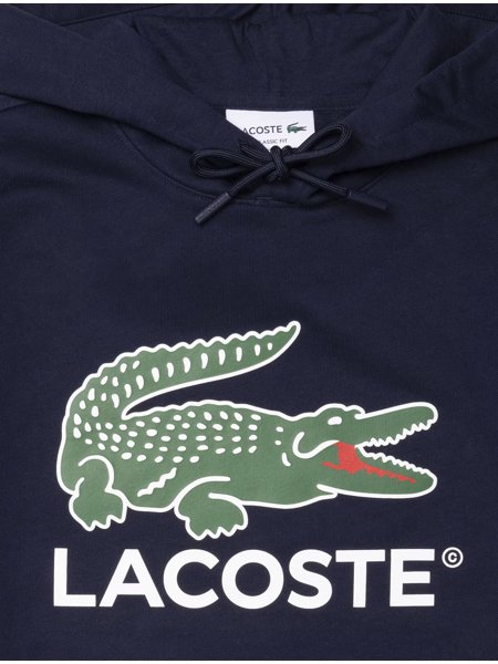 Moletom Lacoste Masculino Hoodie Classic Fit Cotton Fleece Logo Azul Marinho