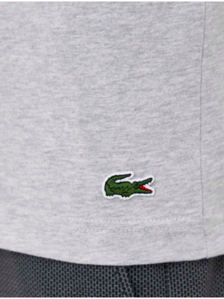 Camiseta Lacoste Masculina Jersey Croco Signature Logo Cinza Mescla