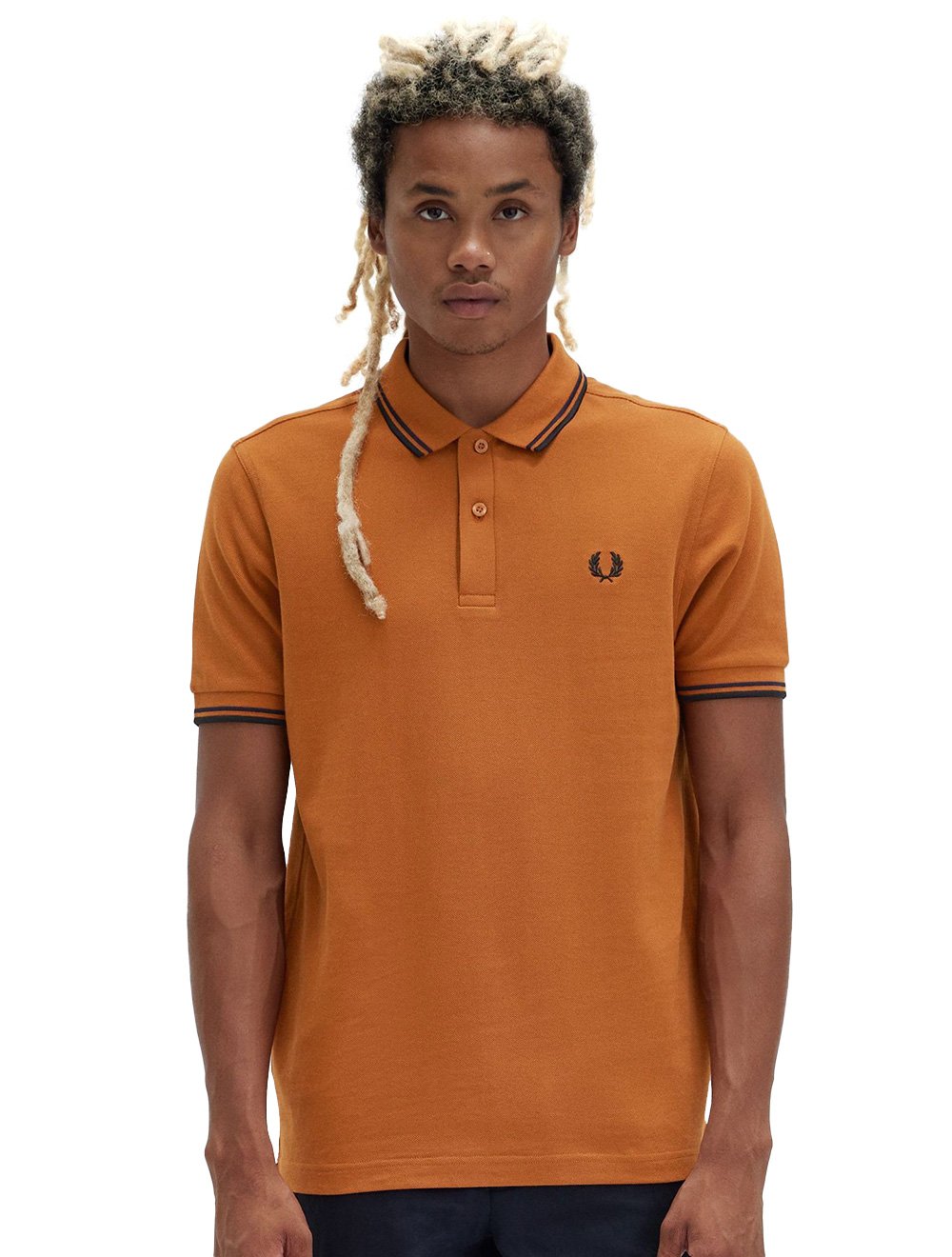 Polo Fred Perry Masculina Piquet Regular Navy Twin Tipped Marrom
