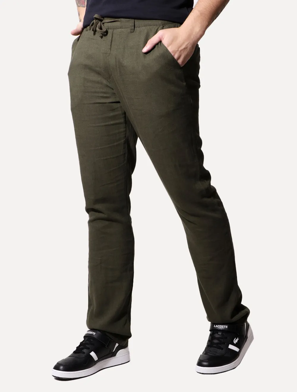 Calça Calvin Klein Jeans Masculina Linho Cós Elástico Verde Militar