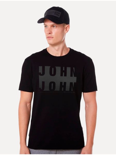 Camiseta John John Masculina Regular Block Logo Preta