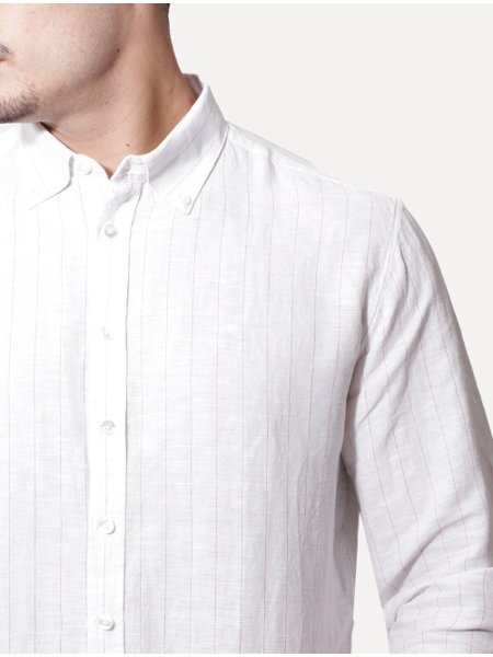 Camisa Ellus Masculina Linen Stripe Mark Classic Branca