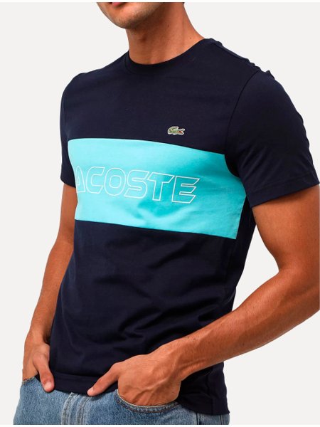 Camiseta Lacoste Masculina Regular Colourblock Logo Graphic Marinho