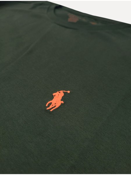 Camiseta Ralph Lauren Masculina Custom Slim Fit Orange Icon Verde Escuro