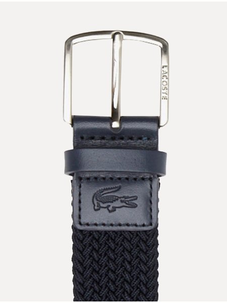 Cinto Lacoste Engraved Buckle Stretch Knitted Belt Azul Marinho