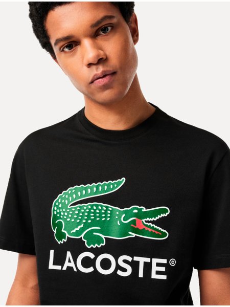 Camiseta Lacoste Masculina Jersey Croco Signature Logo Preta