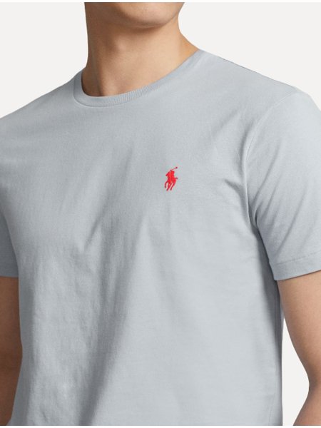 Camiseta Ralph Lauren Masculina Custom Slim Fit Red Icon Azul Claro
