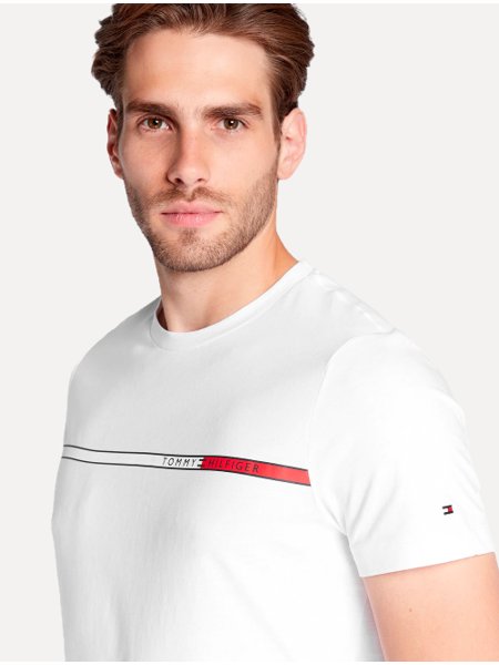 Camiseta Tommy Hilfiger Masculina Two Tone Chest Stripe Branca