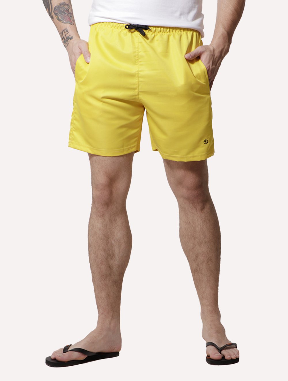 Short Disky Masculino Beachwear Liso Amarelo