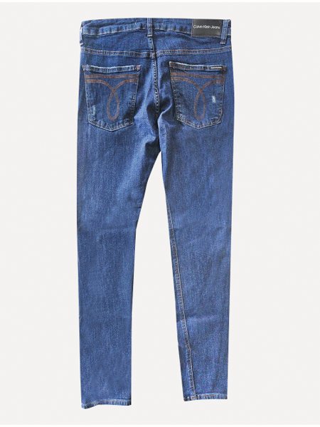 Calça Calvin Klein Jeans Masculina Stretch Destroyed Black Tag Azul Marinho.