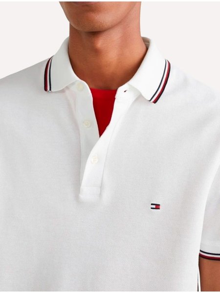 Polo Tommy Hilfiger Masculina Slim Piquet 1985 Tipped Slim Off-White