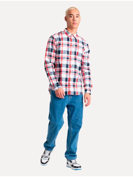 Camisa Tommy Jeans Masculina Xadrez Essential Azul Marinho/Vermelho