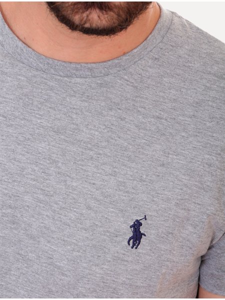 Camiseta Ralph Lauren Custom Slim Fit Navy Icon Cinza