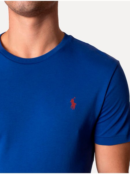 Camiseta Ralph Lauren Masculina Custom Fit Slim Red Icon Azul Royal