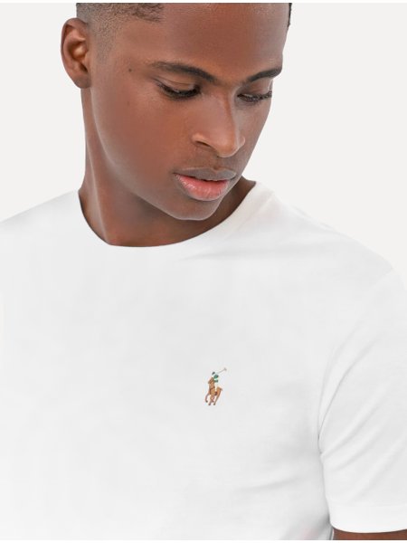 Camiseta Ralph Lauren Masculina Custom Slim Fit Coloured Logo Branca