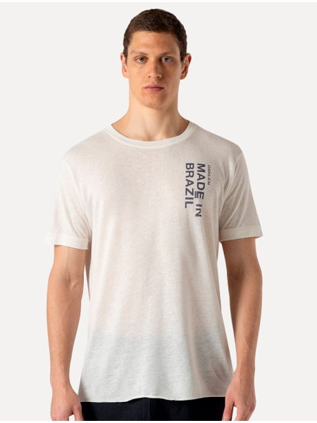 Camiseta Osklen Masculina Regular Linen Made In Brazil Mescla Off-White