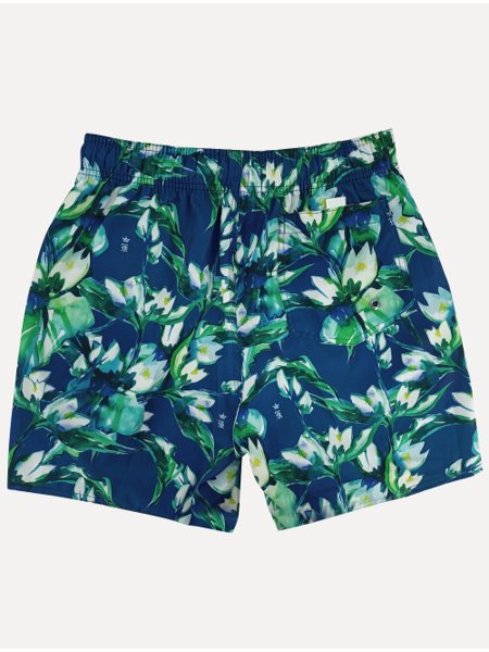 Short Sergio K Masculino Beachwear Folhagem Floral Azul Escuro