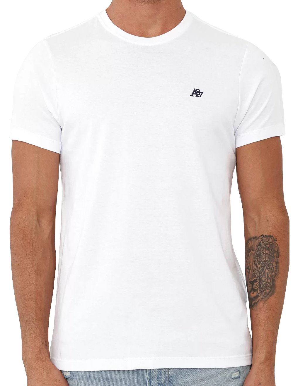 Camiseta Aeropostale Masculina Embroidered Navy Logo A87 Branca