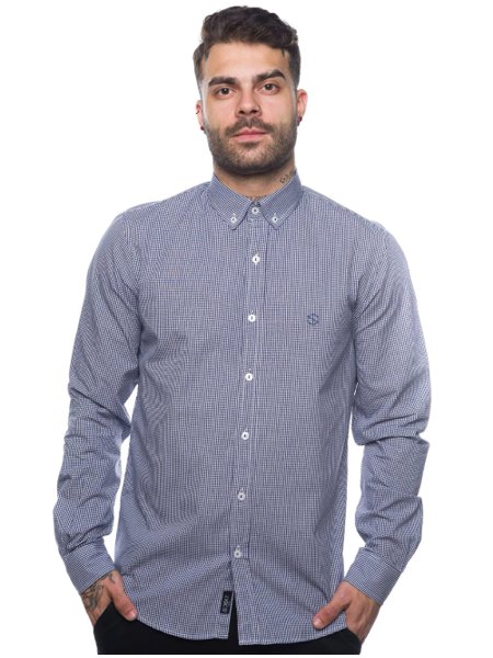 Camisa Slim Fit Xadrez Azul Petróleo