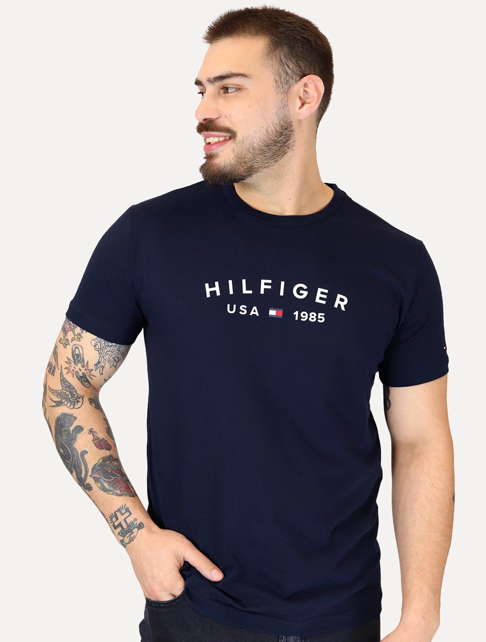 Camiseta Tommy Hilfiger Masculina Fathers Arc USA Azul Marinho