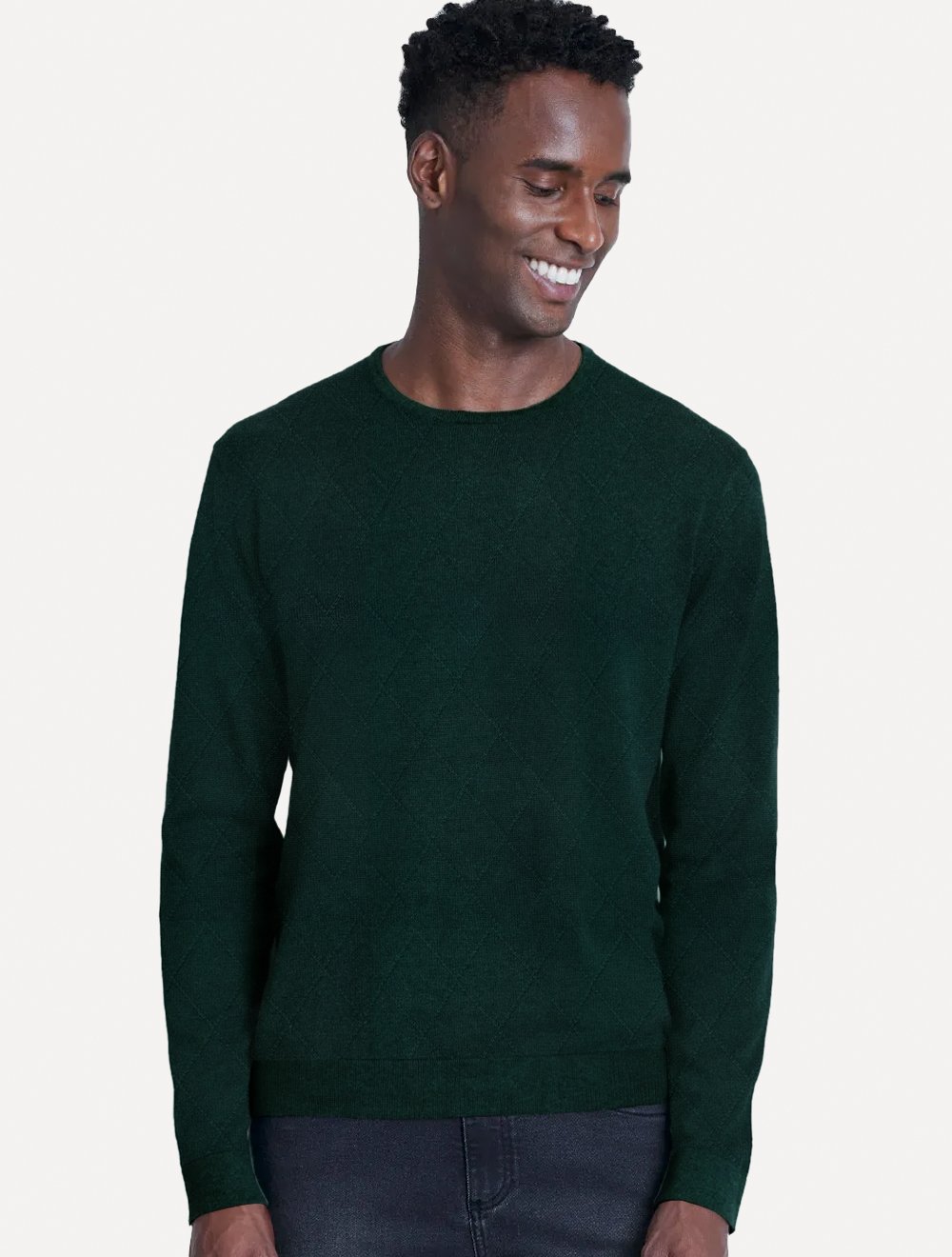 Suéter Aramis Masculino Tricot Crewneck Jacquard Verde Escuro Secret