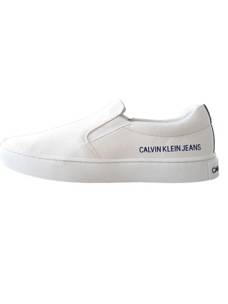 Tênis Calvin Klein Jeans Masculino Couro Slip On Iate Branco | Secret Outlet