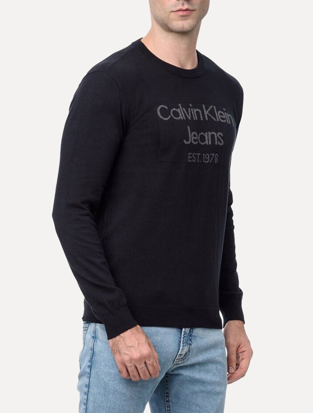 Suéter Calvin Klein Jeans Masculino Tricot Gola Careca Logo 1978 Preto ...