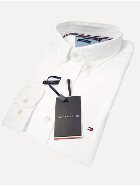 Camisa Tommy Hilfiger Masculina Regular Fit Classic Collar Branca