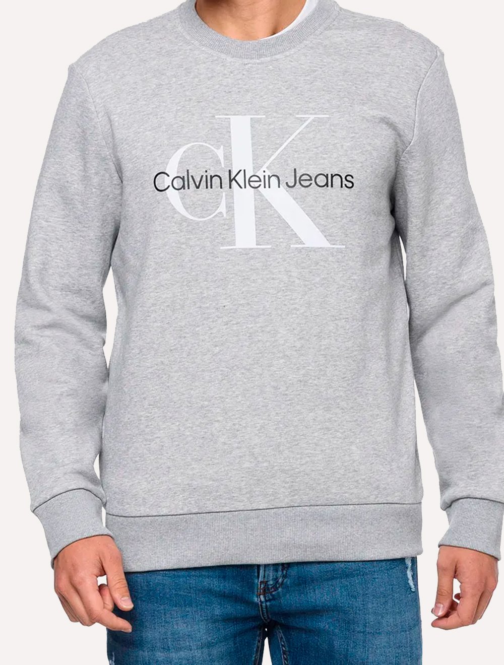 Moletom Calvin Klein Jeans Masculino Crewneck Issue Monograma Cinza Mescla