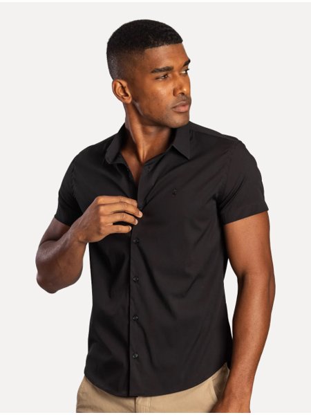 Camisa Sergio K Masculina Manga Curta Elastano Preta Secret Outlet