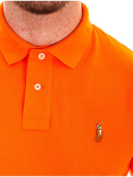 Polo Ralph Lauren Masculina Custom Fit Coloured Logo Carrot Laranja